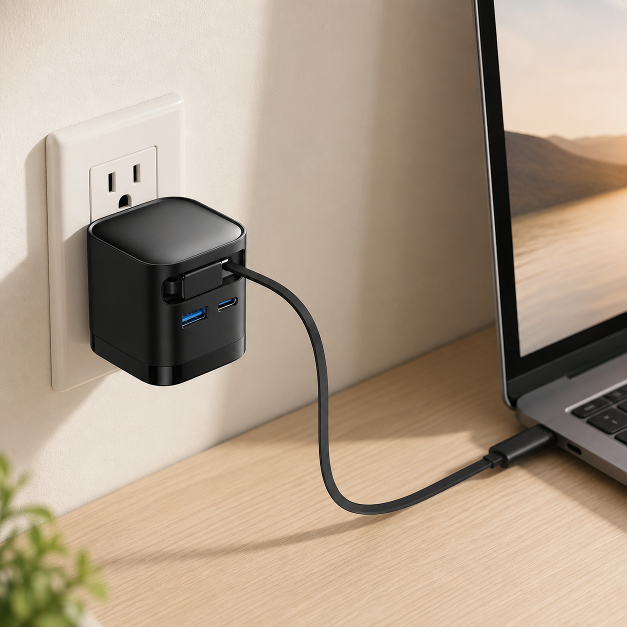 65W GaN Charger with Retractable USB-C Cable